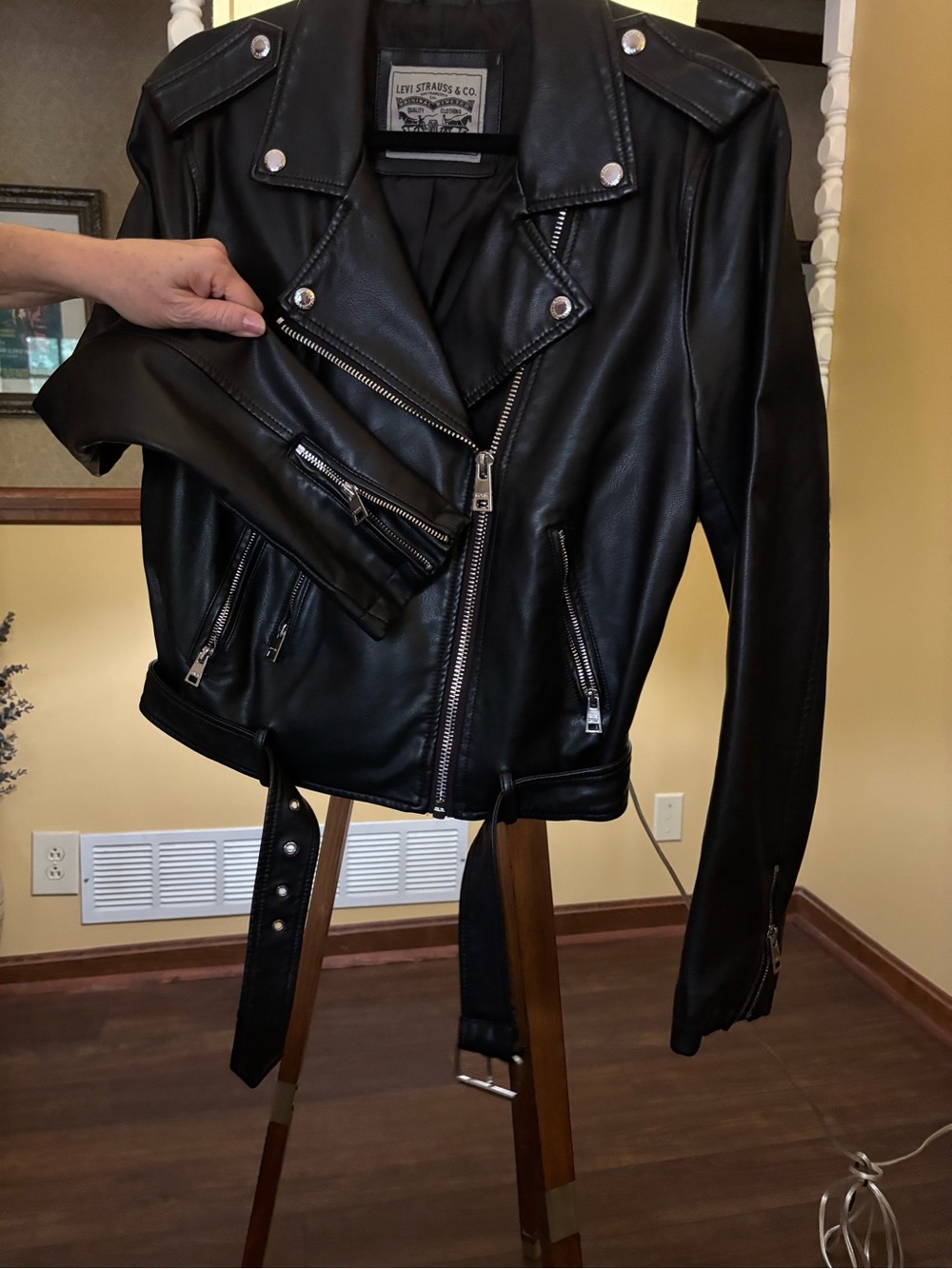 Levi's Black Faux Leather Biker Jacket with Belt